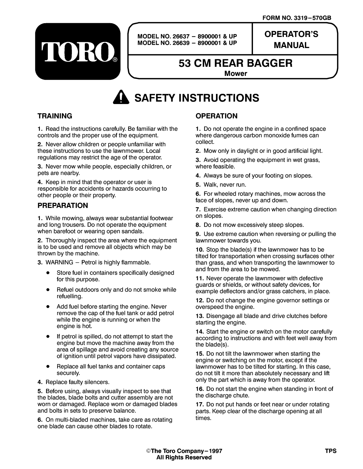 Toro 26637, 26638, 26639 Operator's Manual