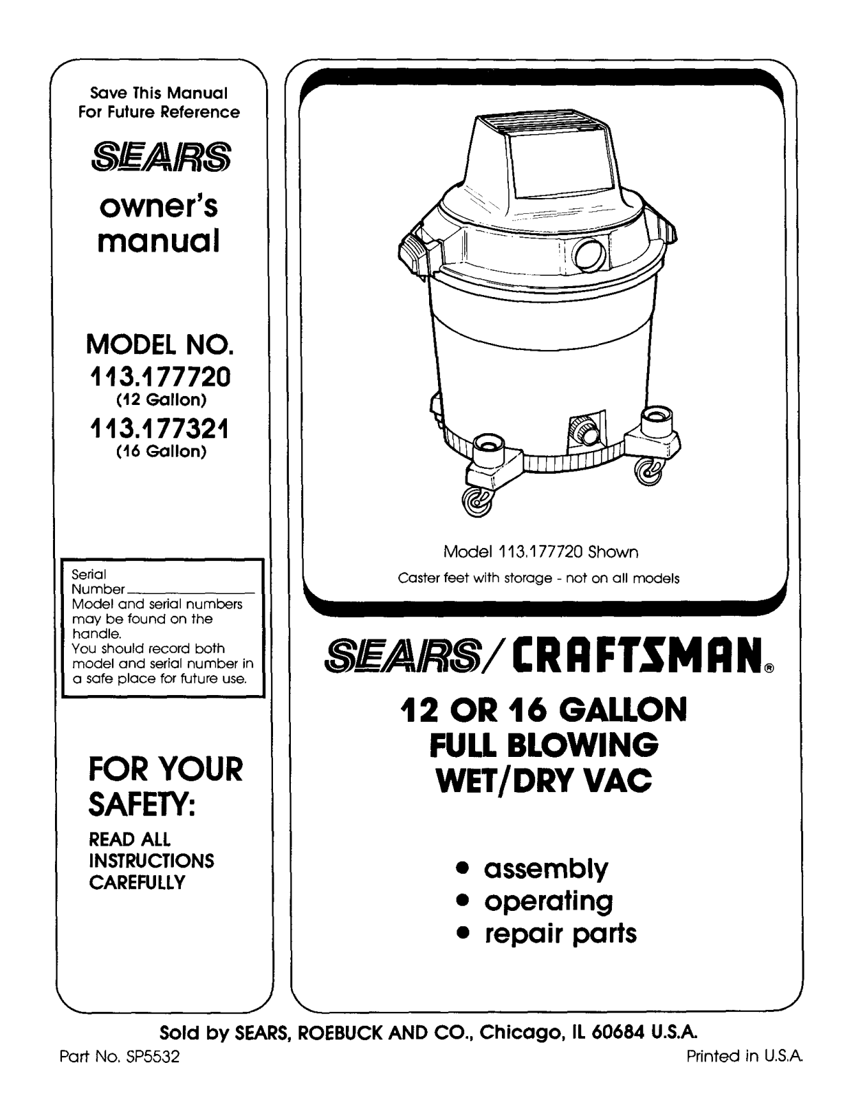 Craftsman 113177321, 113177720 Owner’s Manual