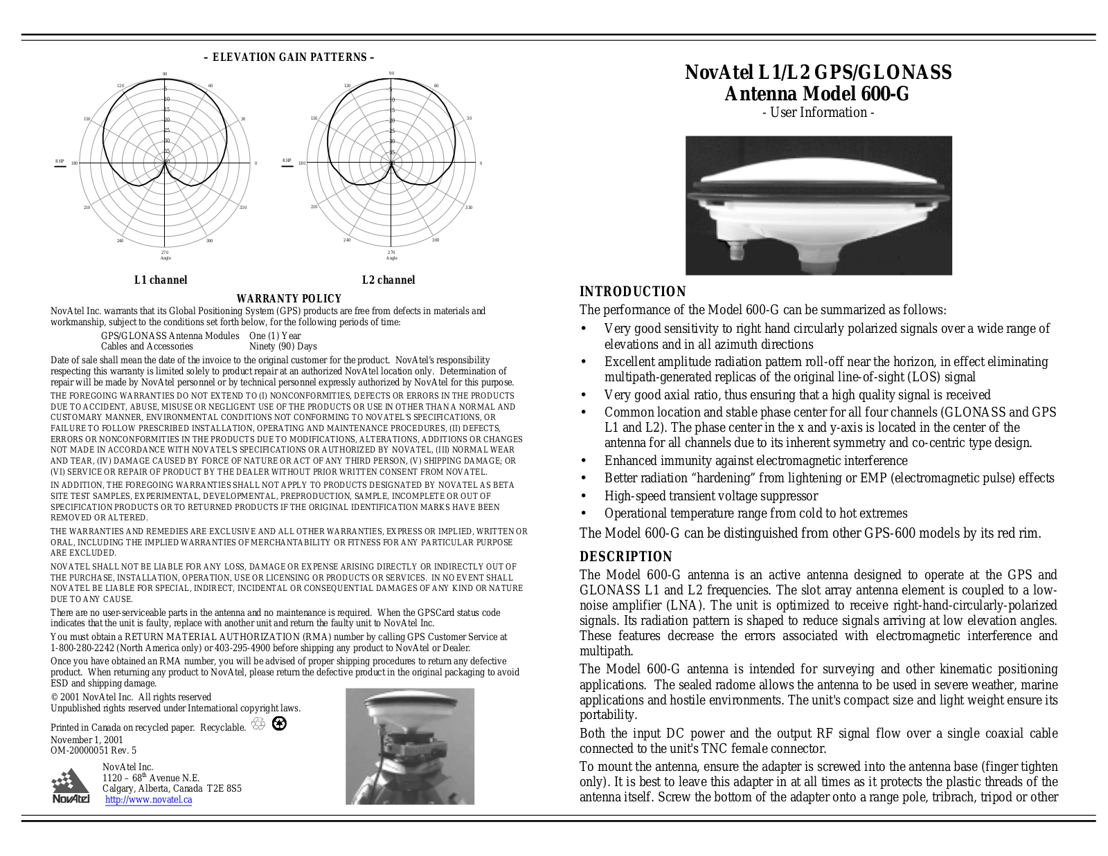 Novatel 600-G User Manual