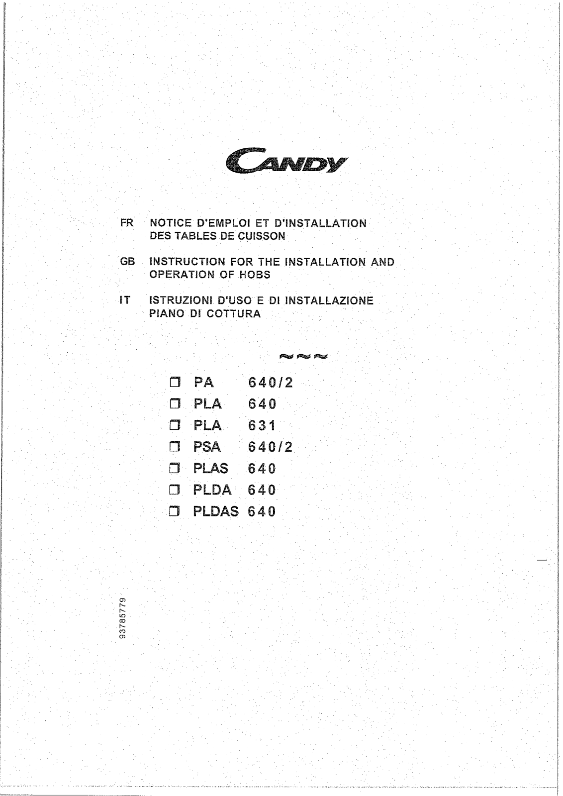 Candy PC PA640, P PSA640, PCPSA640, PLDAS 640 X AUS, PA 640 Manual