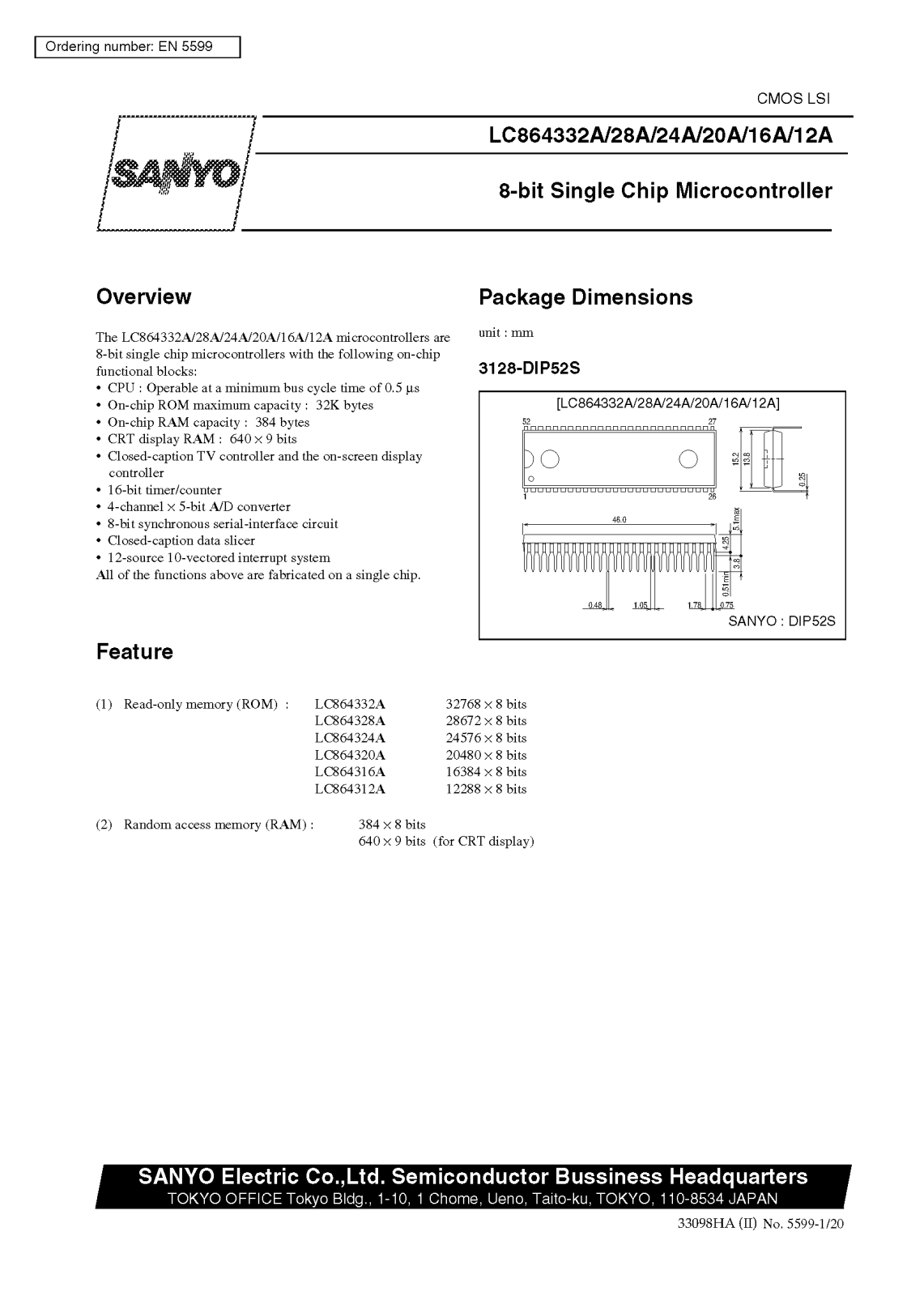 SANYO LC864332A, LC864328A, LC864324A, LC864320A, LC864316A Datasheet