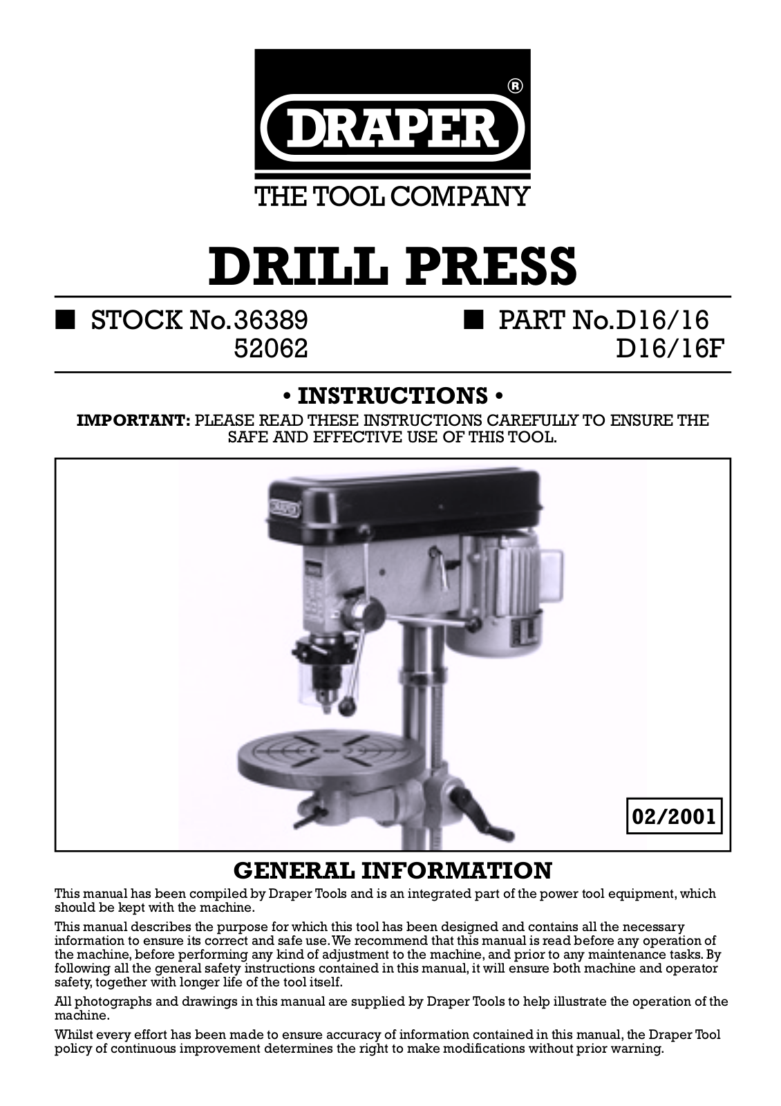 Draper 52062, 36389 User Manual - ManualMachine.com