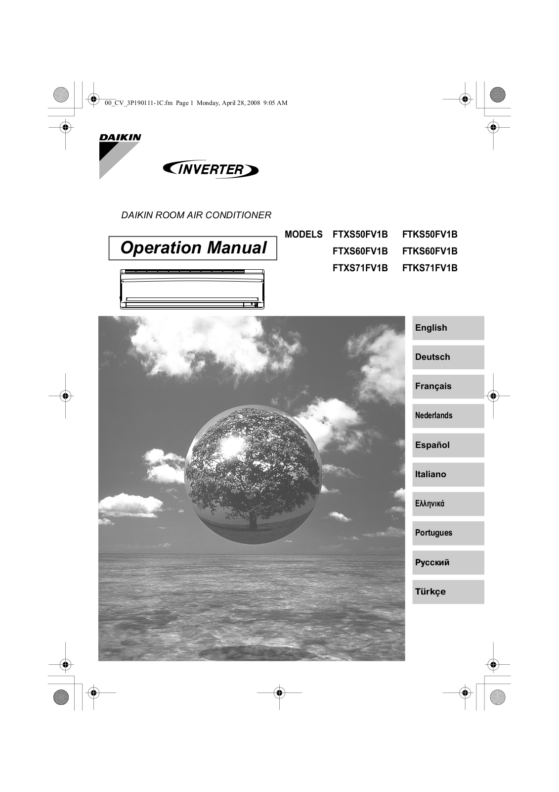 Daikin FTXS50FV1B, FTKS50FV1B, FTXS60FV1B, FTKS60FV1B, FTXS71FV1B Operation manuals