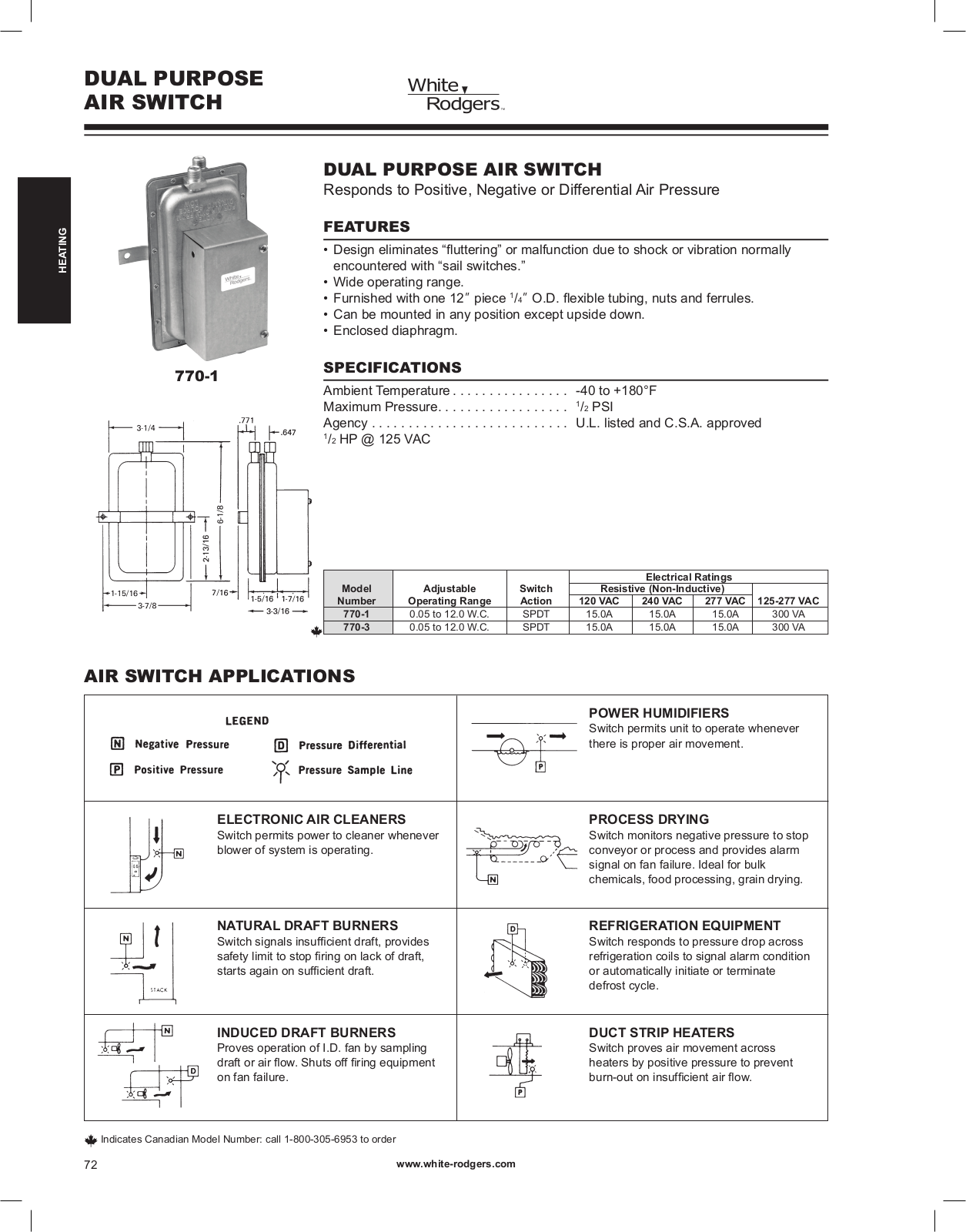 White Rodgers 770-1 Catalog Page