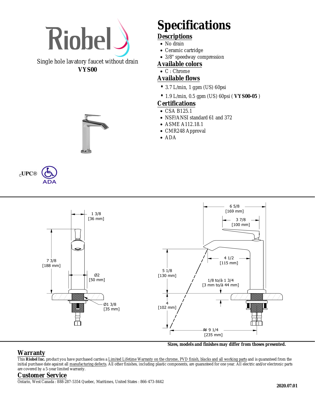 Riobel VYS00C05 Specifications - ManualMachine.com