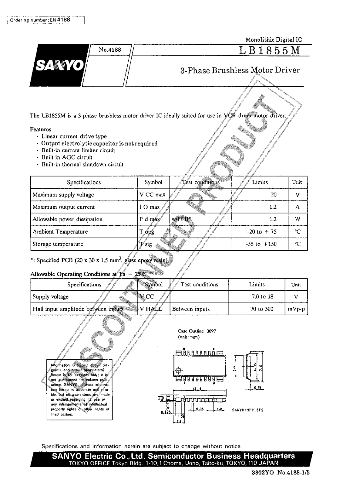 Sanyo LB1855M Specifications