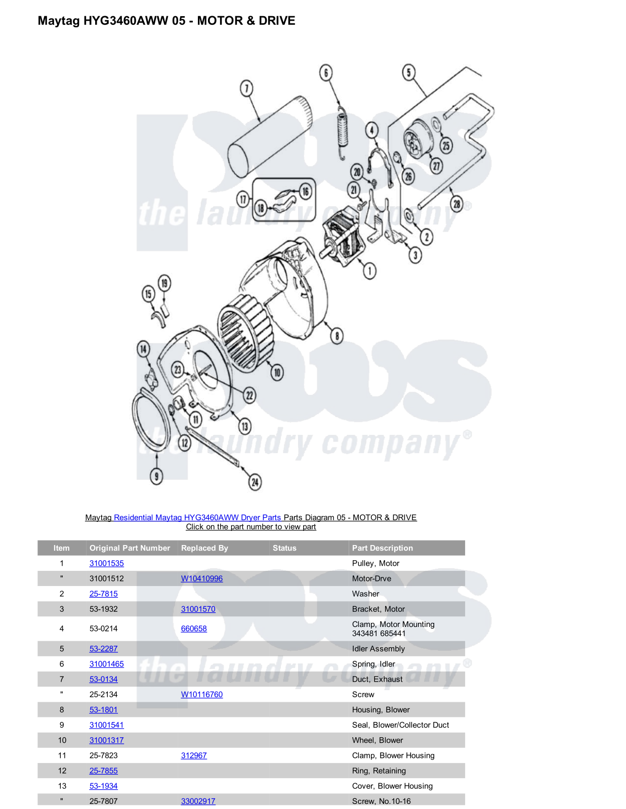 Maytag HYG3460AWW Parts Diagram