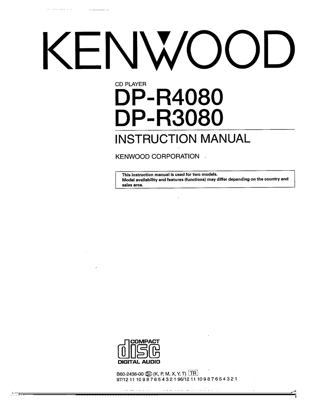 Kenwood DP-R3080, DP-R4080 Owner's Manual