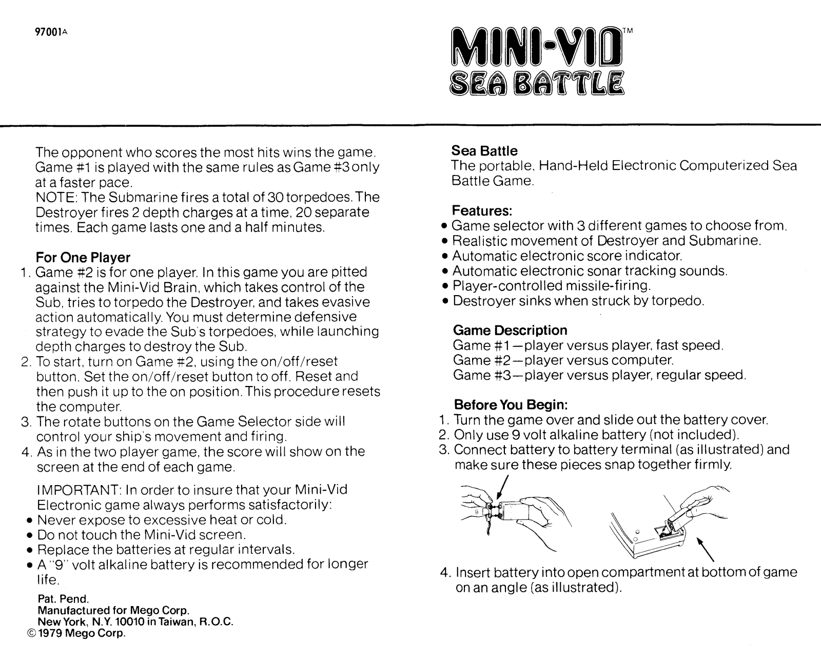 Mego MiniVid SeaBattle User Guide