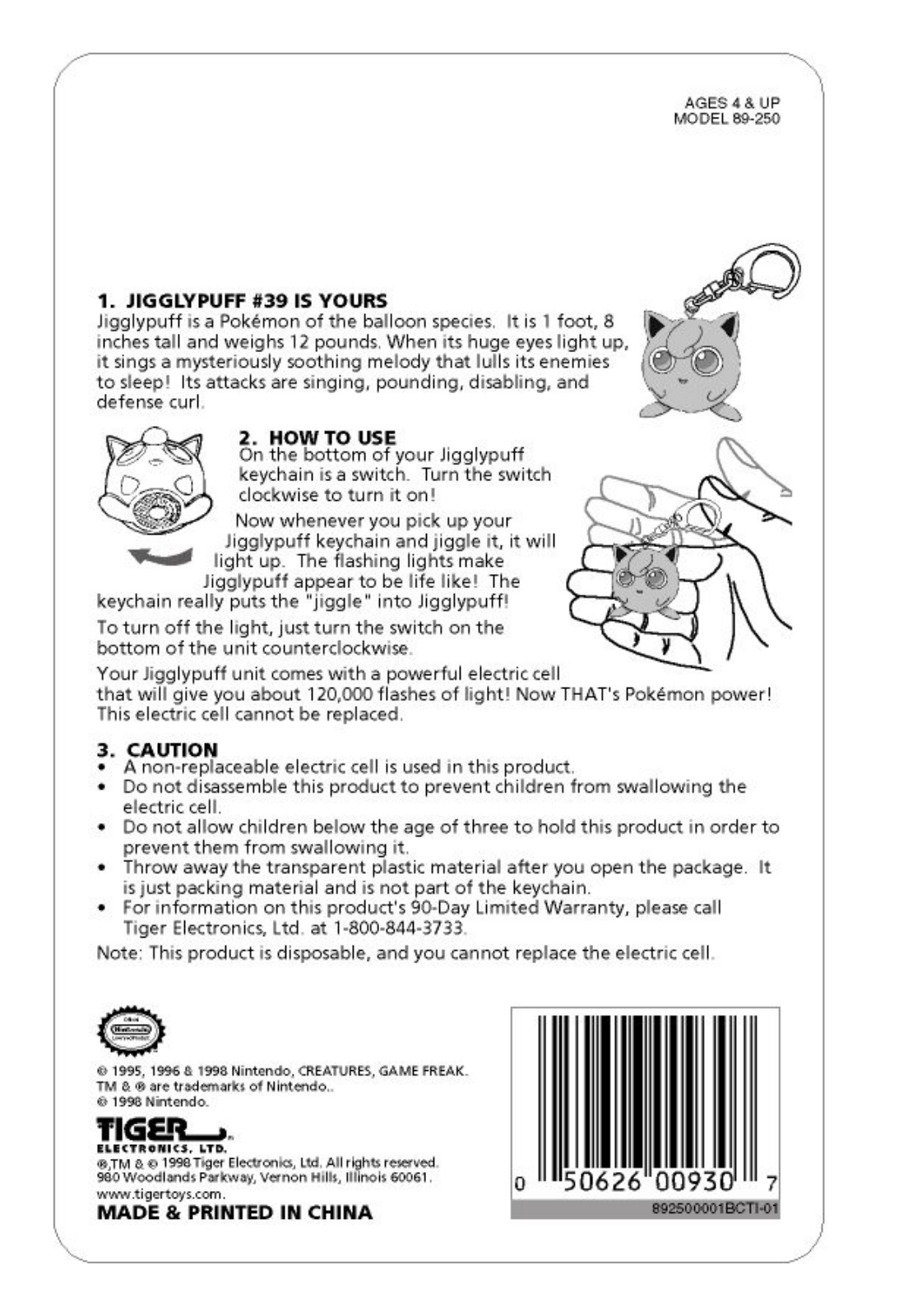 Hasbro POKEMON LIGHTED KEYCHAIN JIGGLYPUFF User Manual