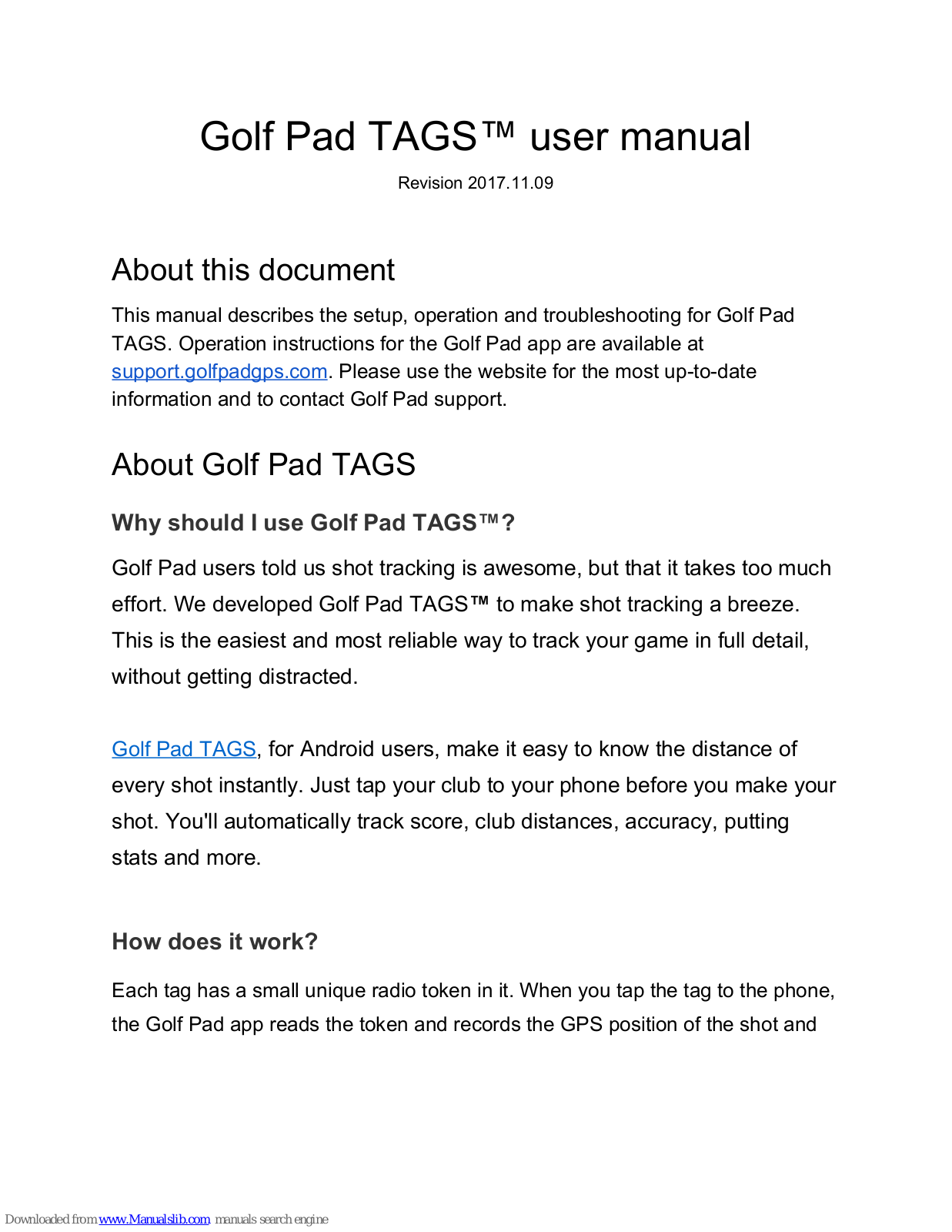 Golf Pad TAGS User Manual