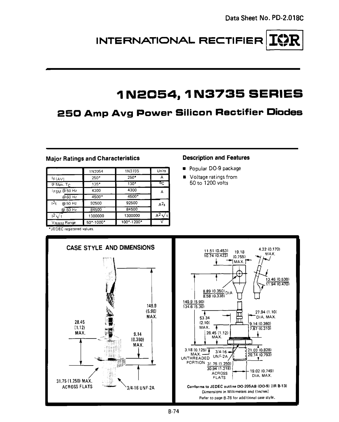 Vishay 1N3735 Series, 1N2054 Series Data Sheet