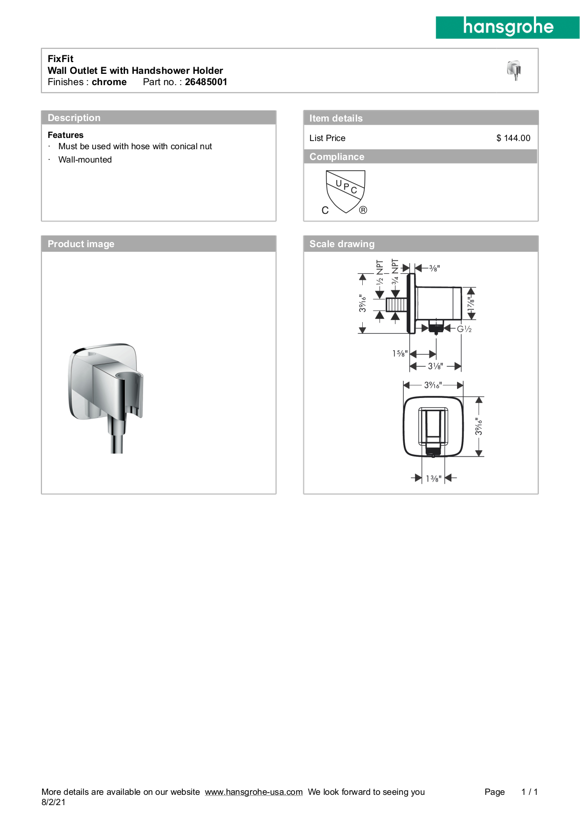 Hansgrohe GCDC1936 Specifications - ManualMachine.com