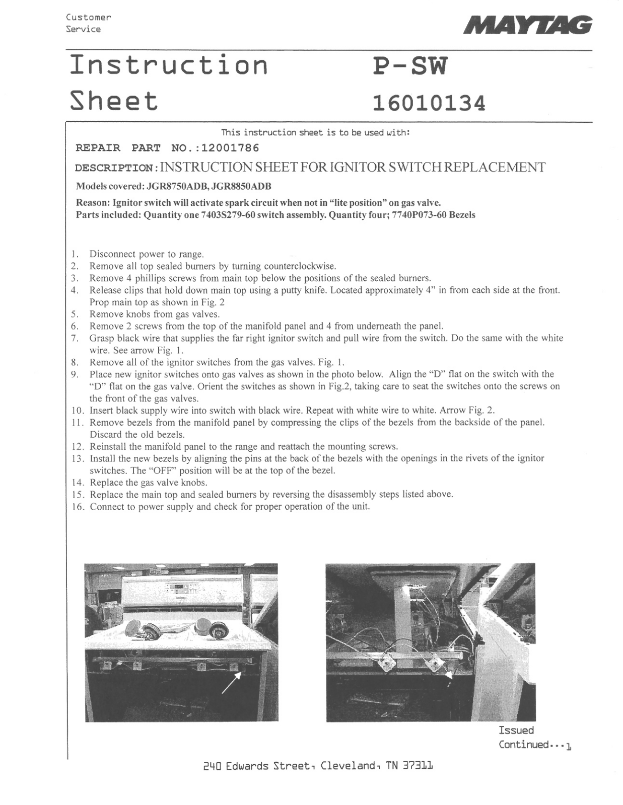 Maytag JGR8750ADB, JGR8850ADB Instruction Sheet