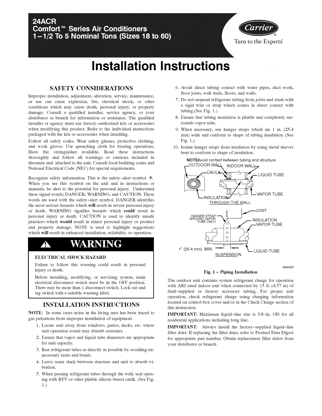 Carrier 24ACR342A003 Installation Guide