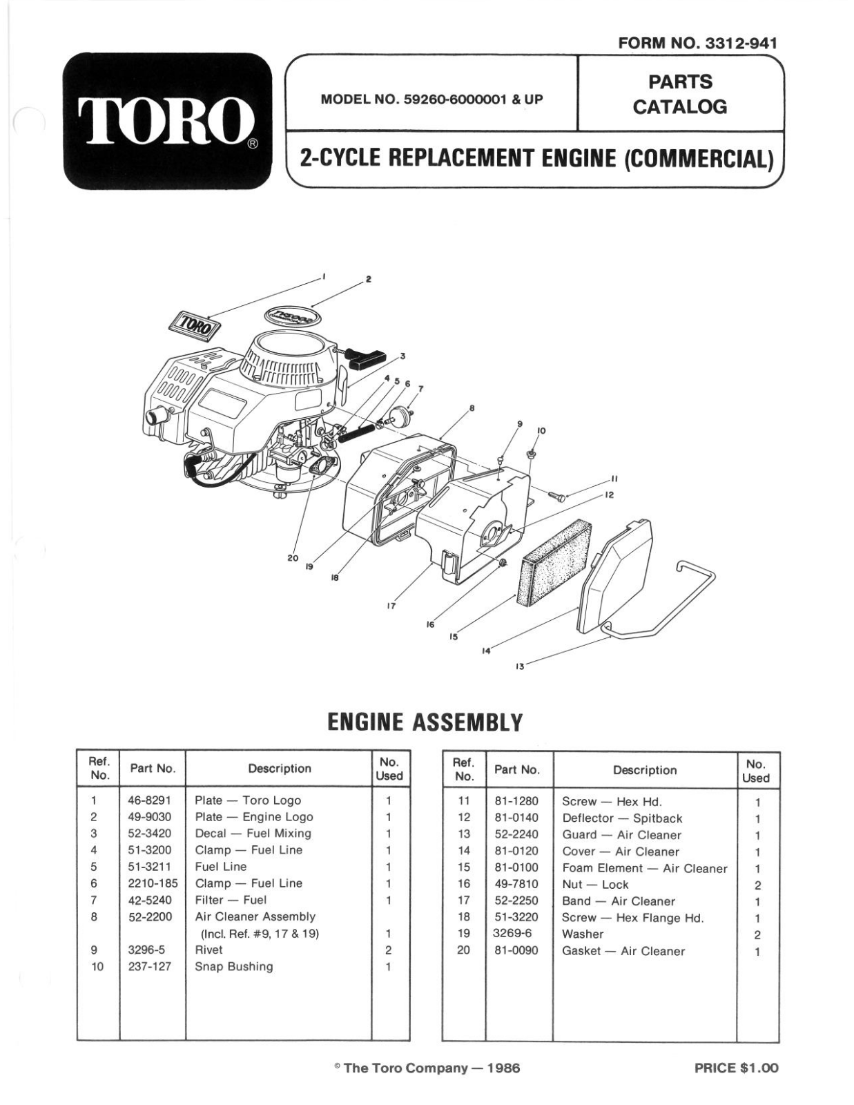 Toro 59260 Parts Catalogue