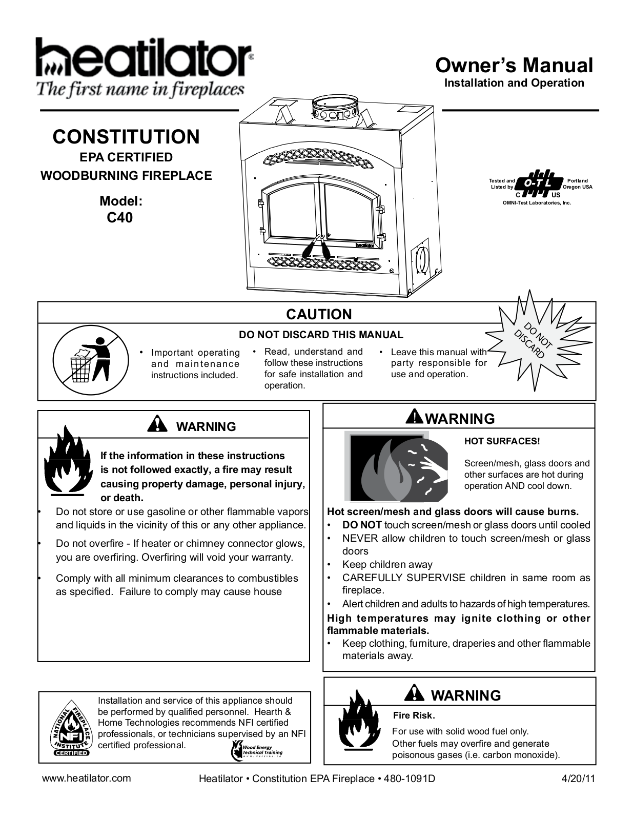 Heatiator C40 User Manual