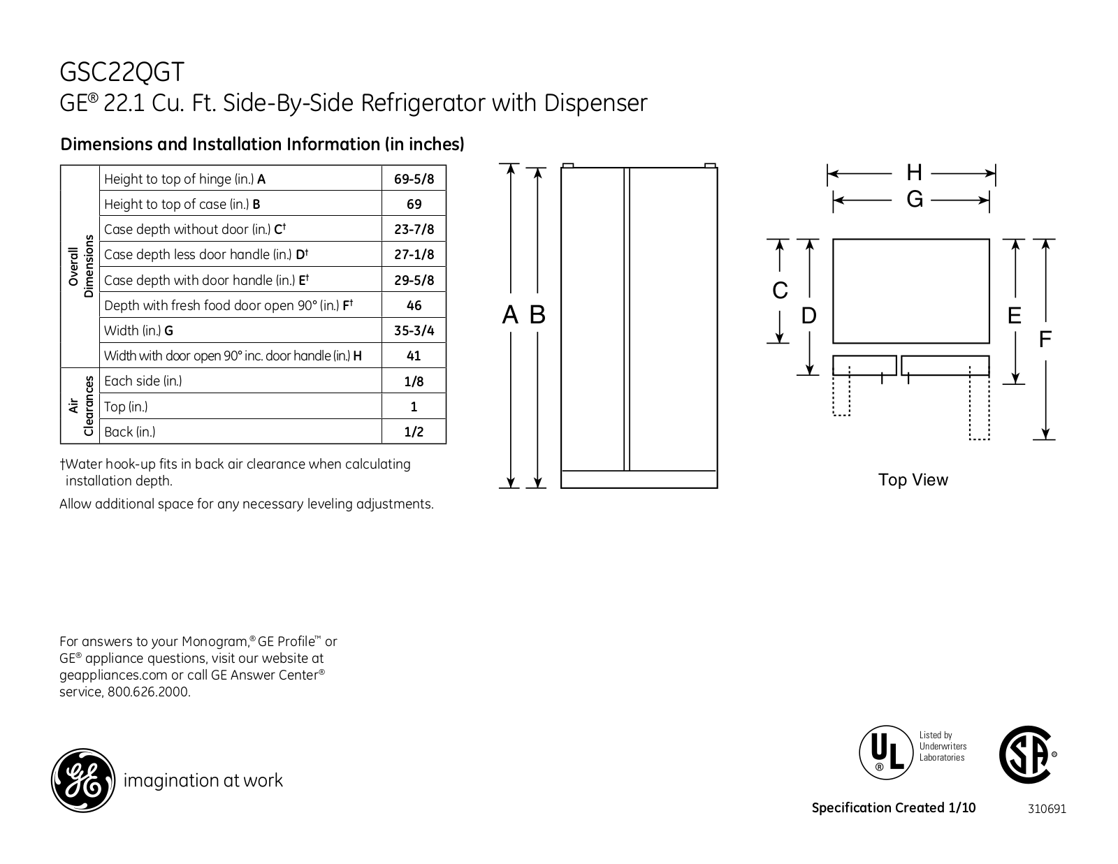 GE GSS25WGT, GSS25QGT, GSS23WGT, GSS23QGT, GSC22QGT User Manual