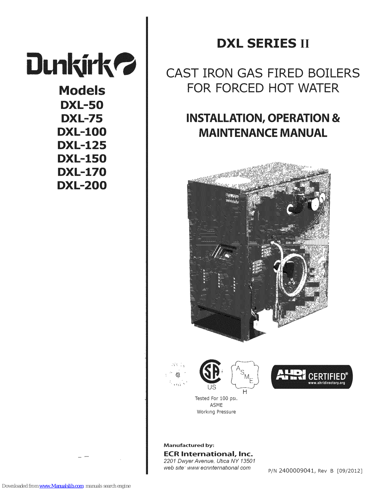 Dunkirk DXL-75, DXL-100, DXL-150, DXL-170, dxl-200 Installation, Operation & Maintenance Manual - ManualMachine.com