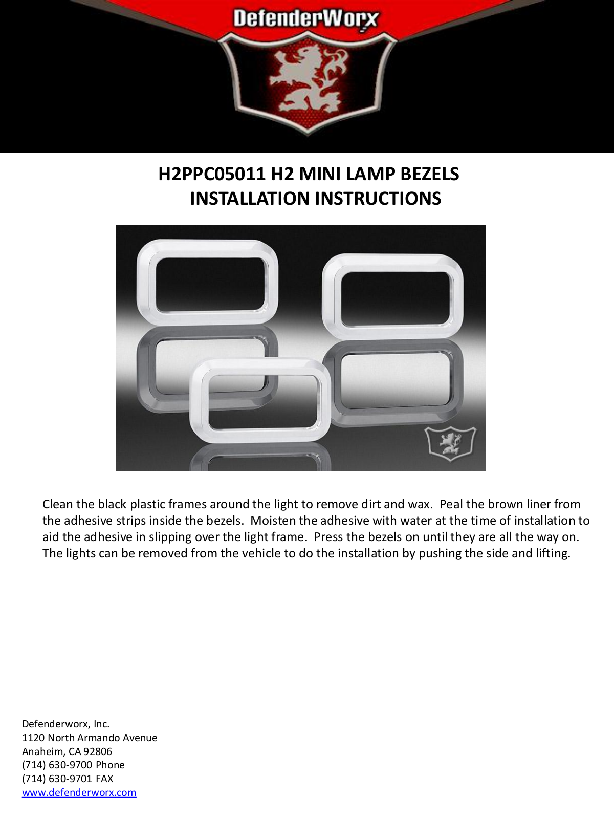 DefenderWorx MINI LAMP BEZELS User Manual