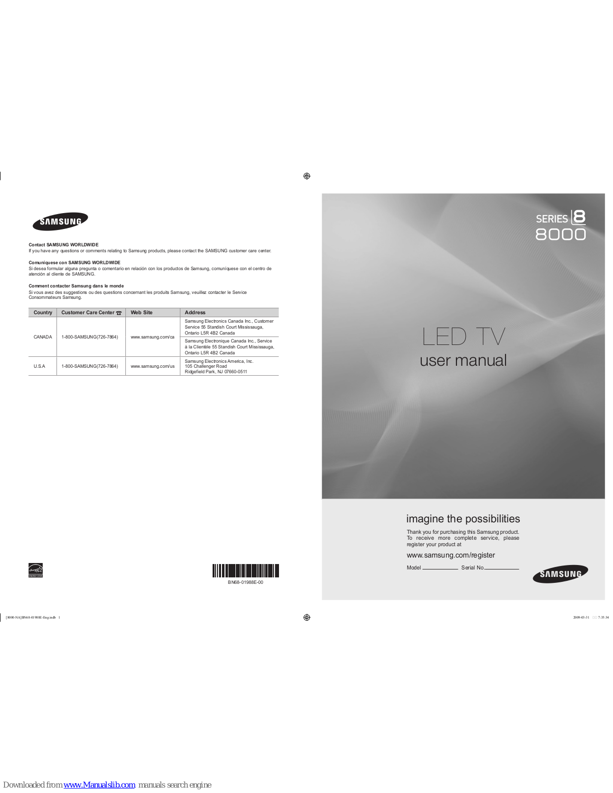 Samsung Luxia UN46B8000, UN55B8000, UN46B8000XF, UN55B8000XF User Manual