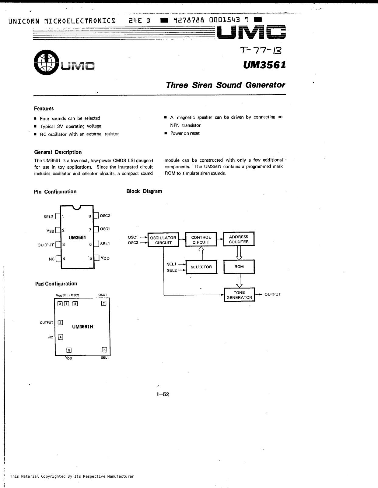 UMC UM3561, UM3561H Datasheet