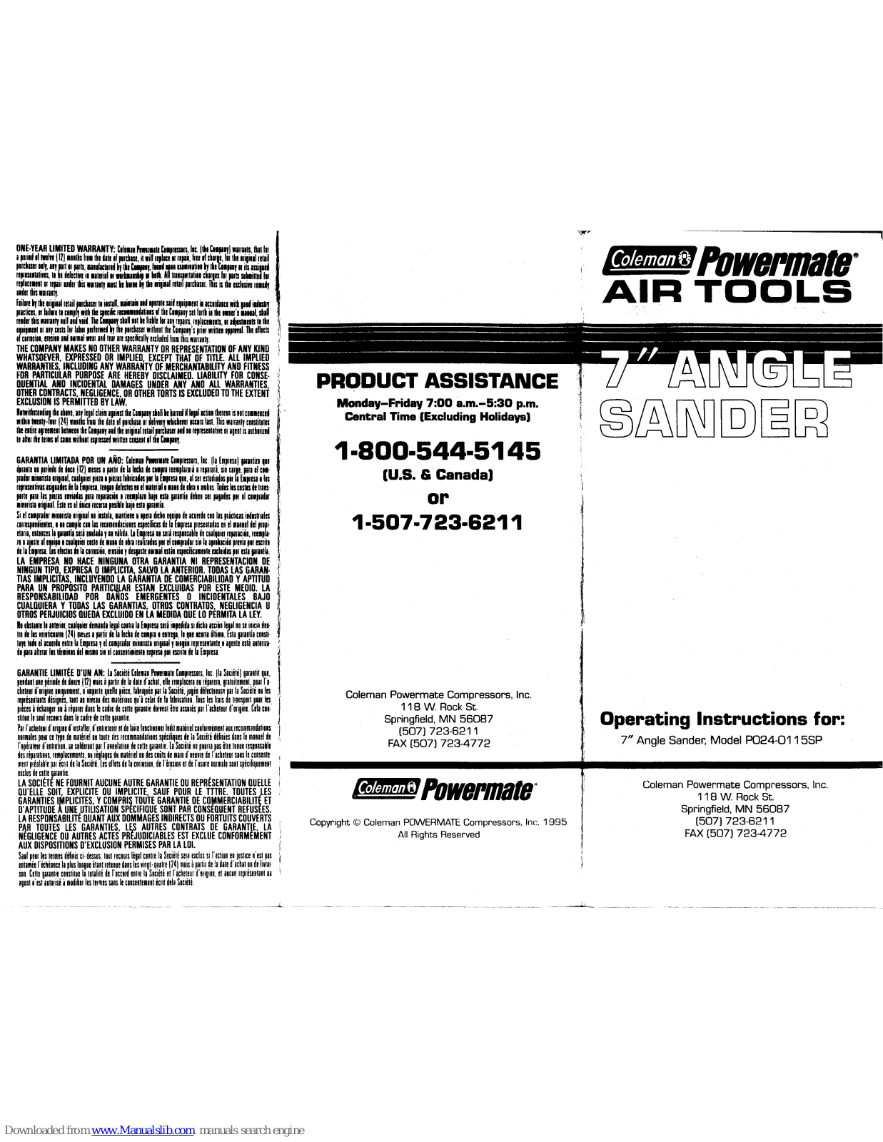 Coleman Powermate P024-011SP Operating Instructions Manual