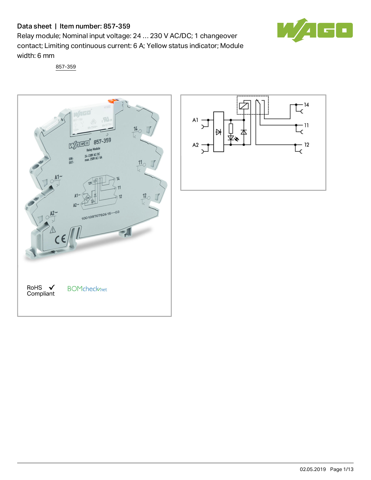 Wago 857-359 Data Sheet