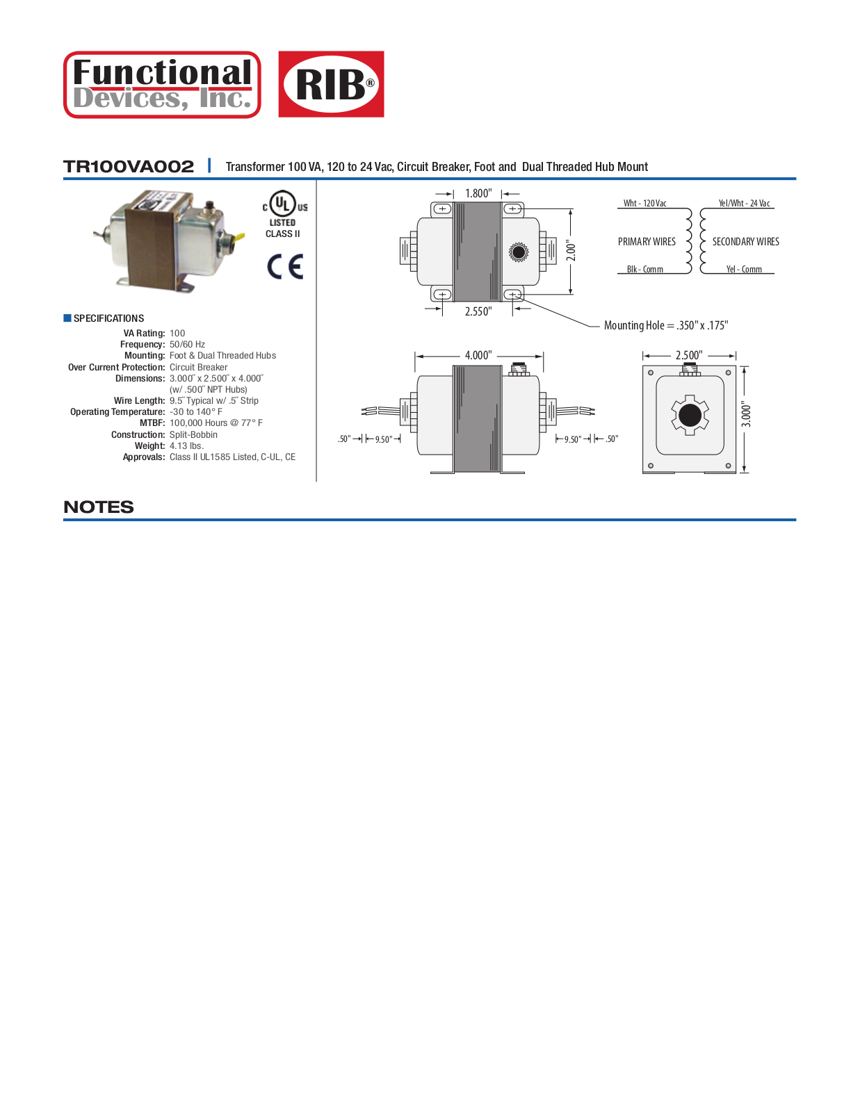 Schneider Electric TR100VA002 Data Sheet