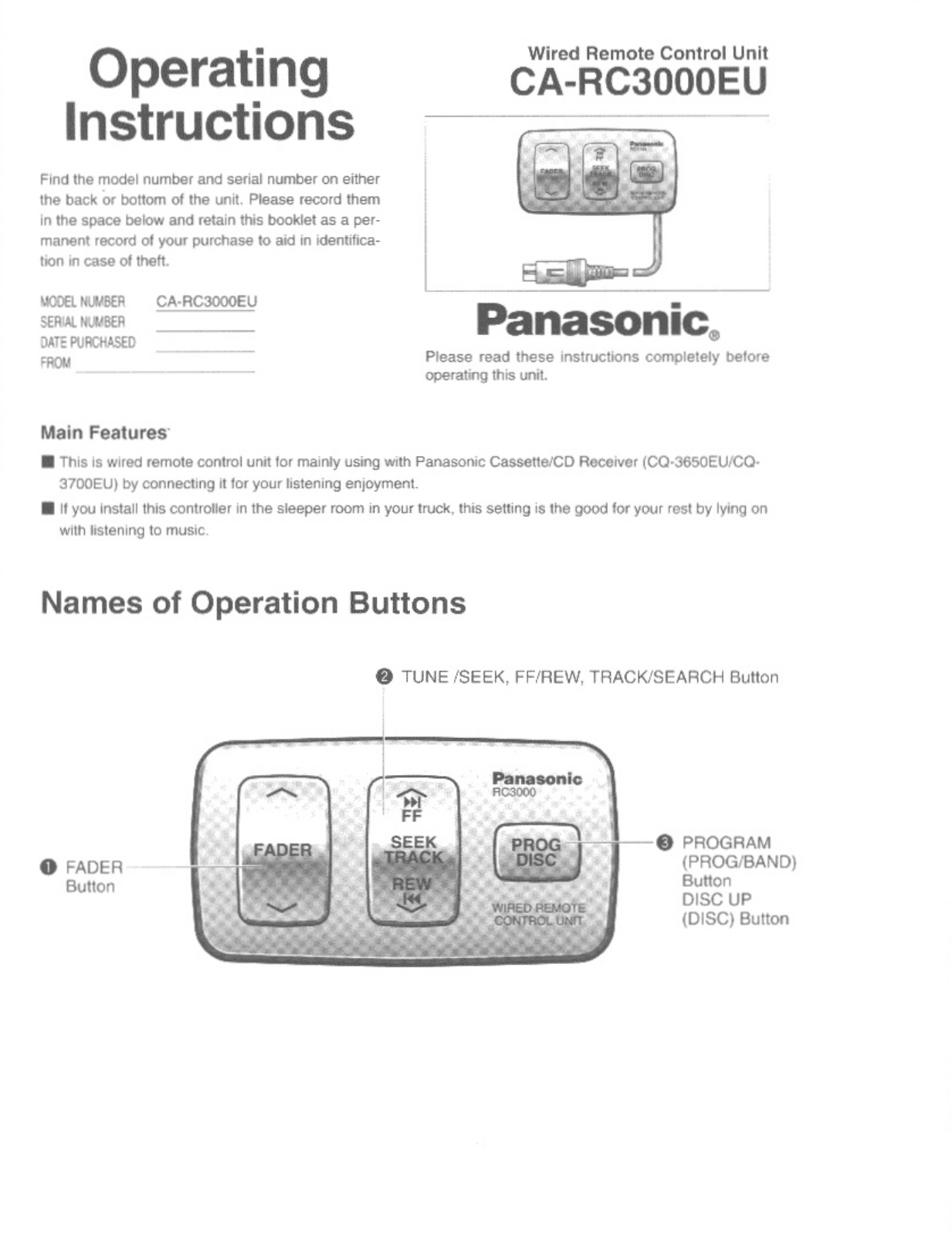 Panasonic CA-RC3000EU User Manual