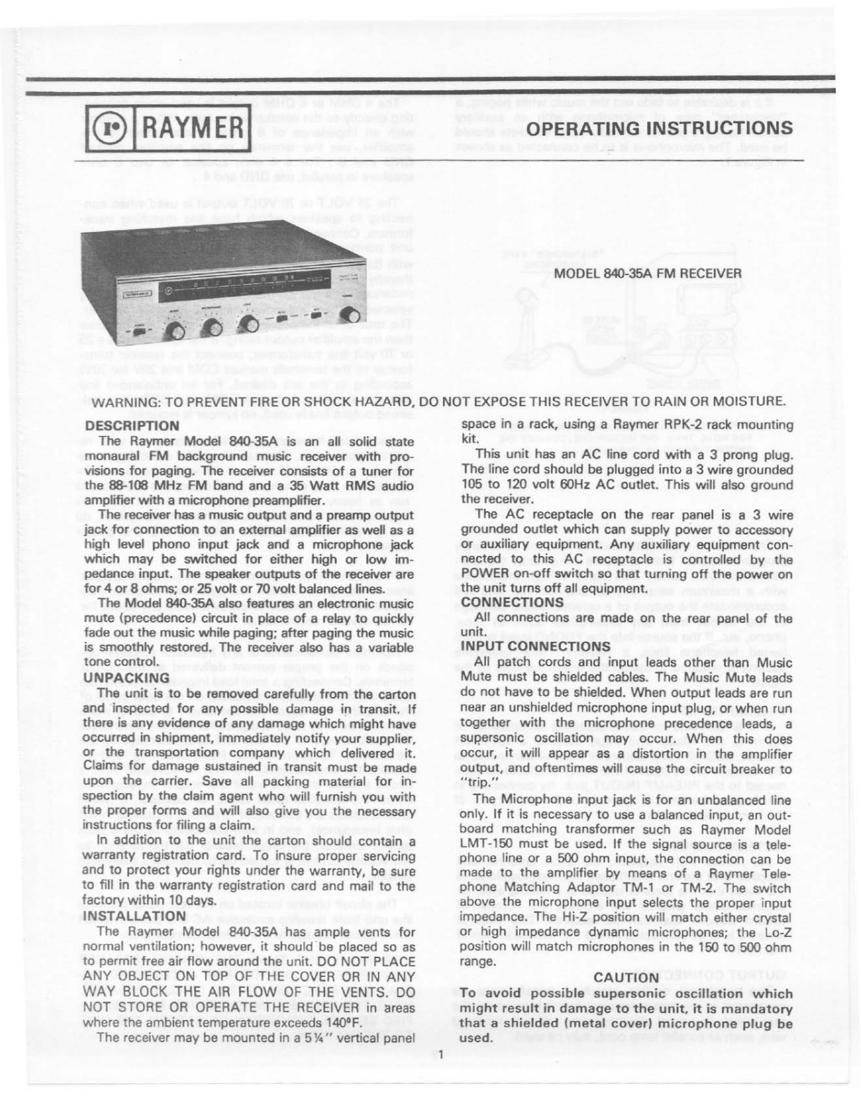 Telex 840-35A User Manual