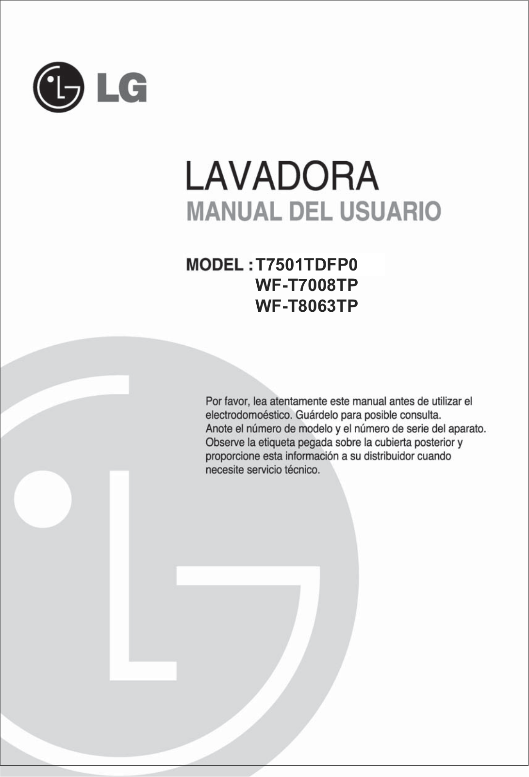 LG WF-T8063TP user manuals