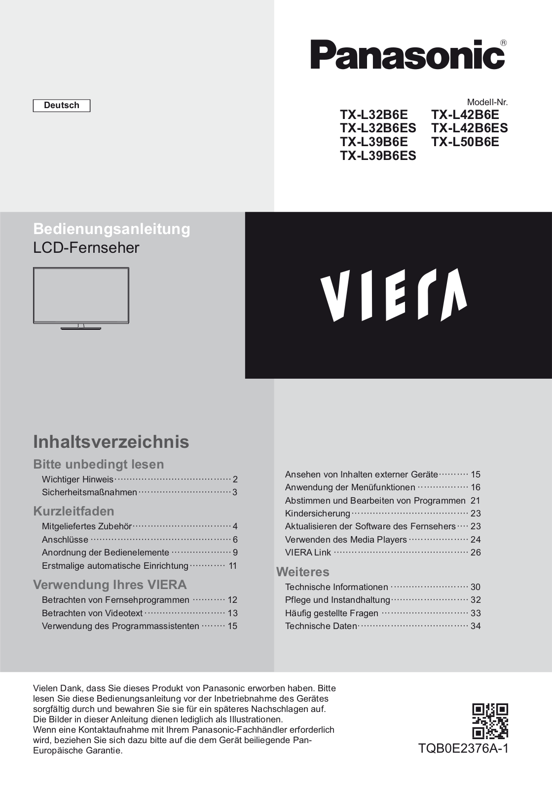 Panasonic TX-L42B6E, TX-L42B6ES, TX-L50B6E, tx-l39b6es, tx-l39b6e User Manual