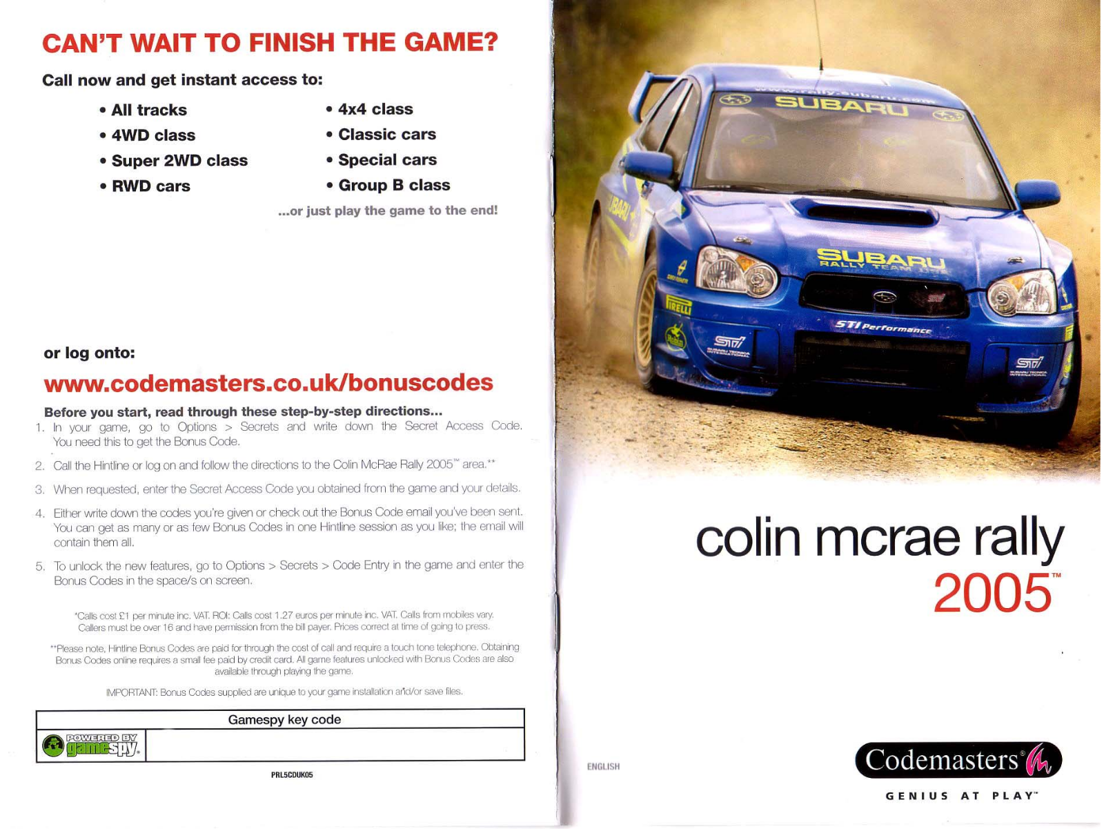 Games PC COLIN MCRAE-RALLY 2005 User Manual