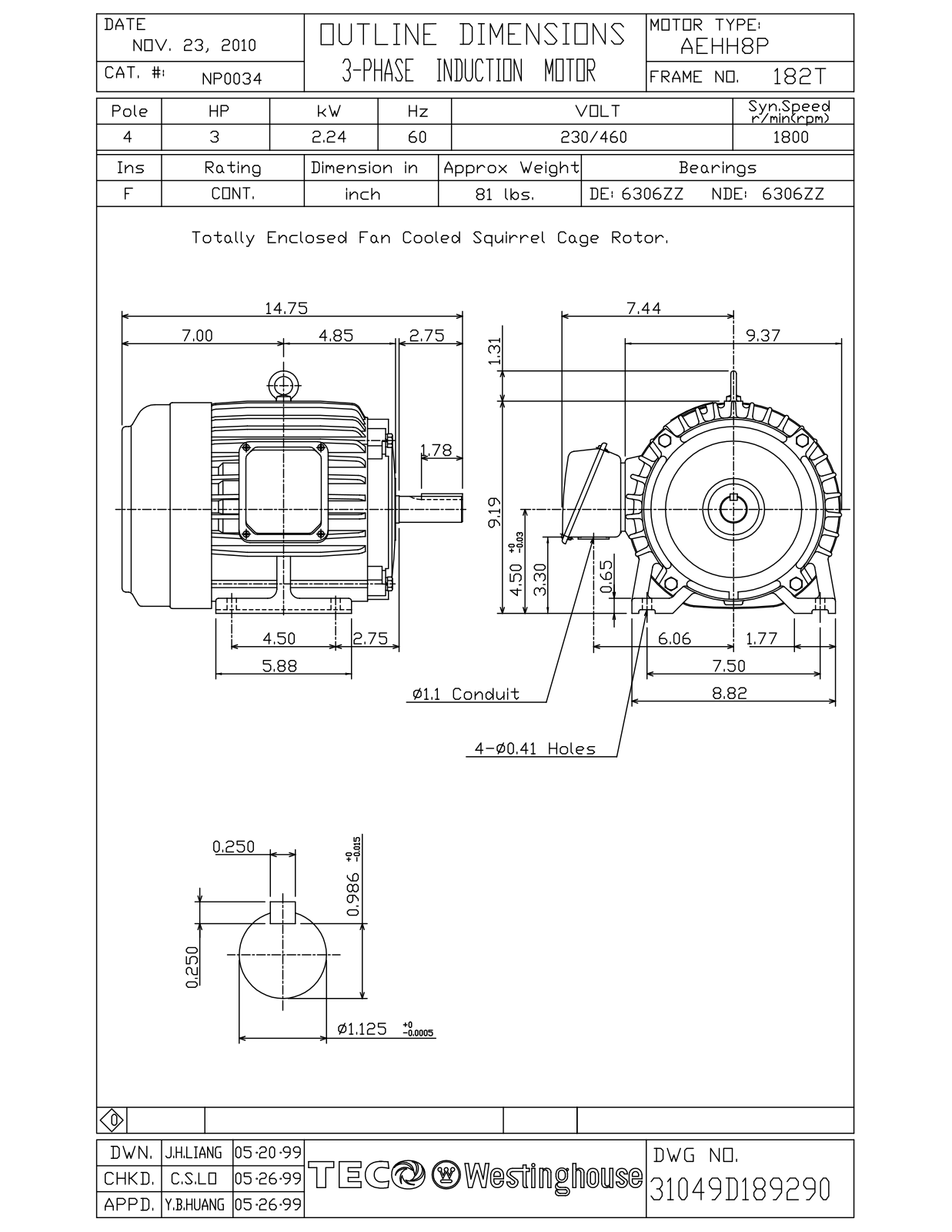 Datasheet NP0034 Reference Drawing (Teco) - ManualMachine.com