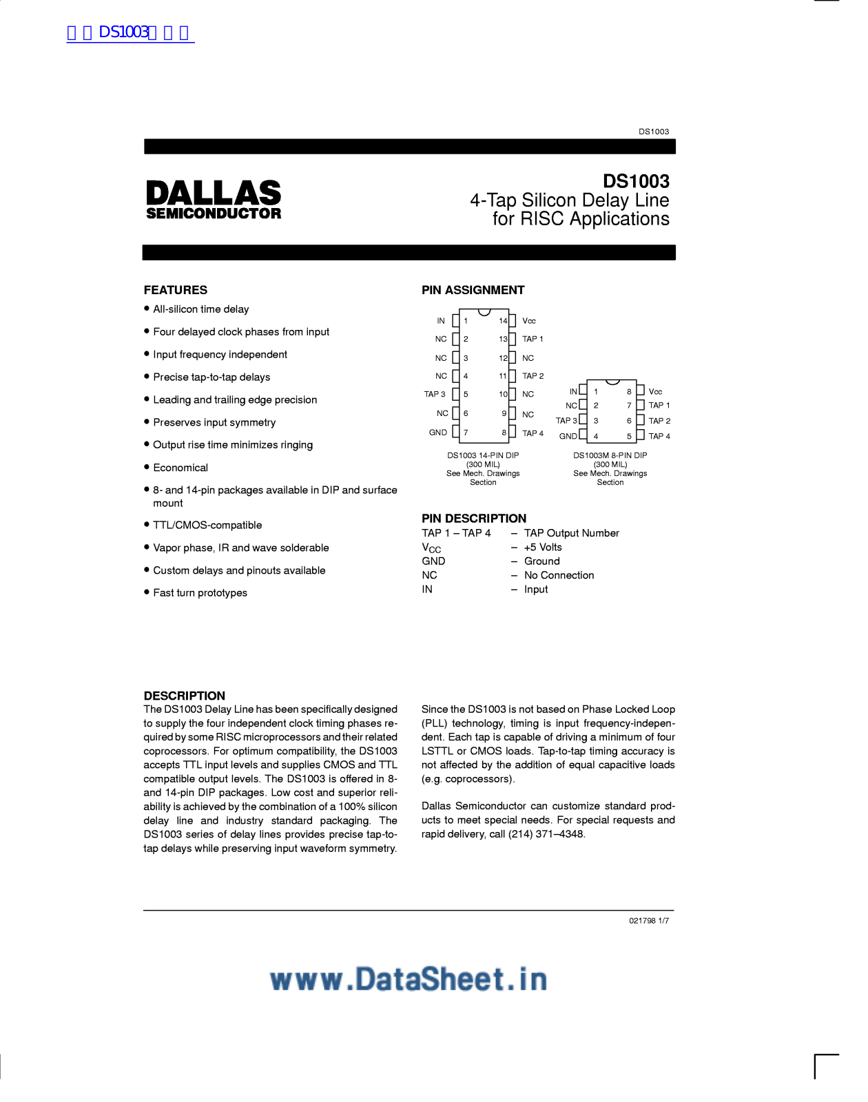 dallas semiconductor DS1003 service manual