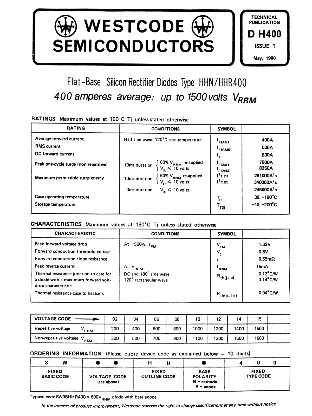 Datasheet DH400 Datasheet (Westcode Semiconductors) - ManualMachine.com