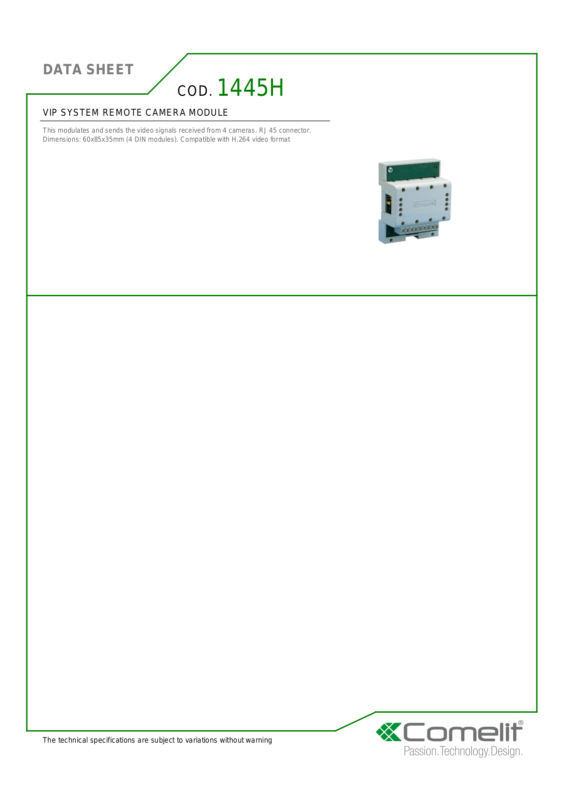 Comelit 1445H Specsheet