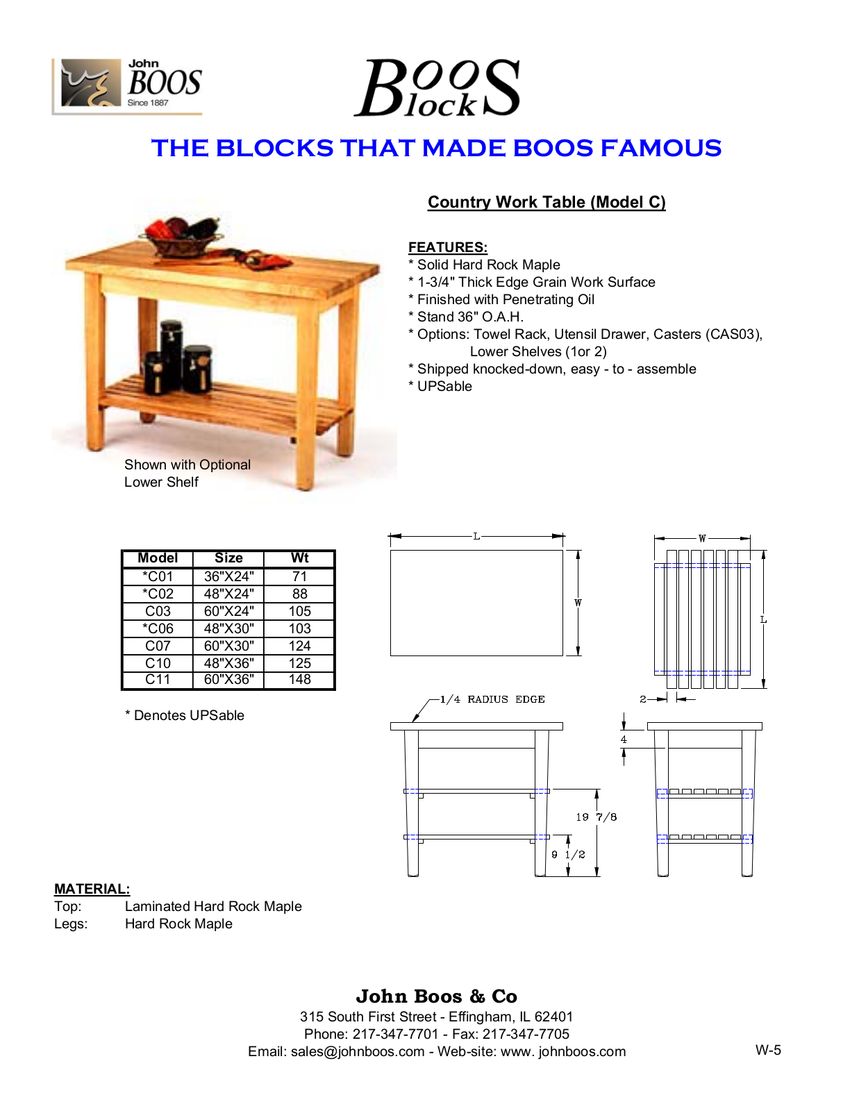 John Boos C01 User Manual