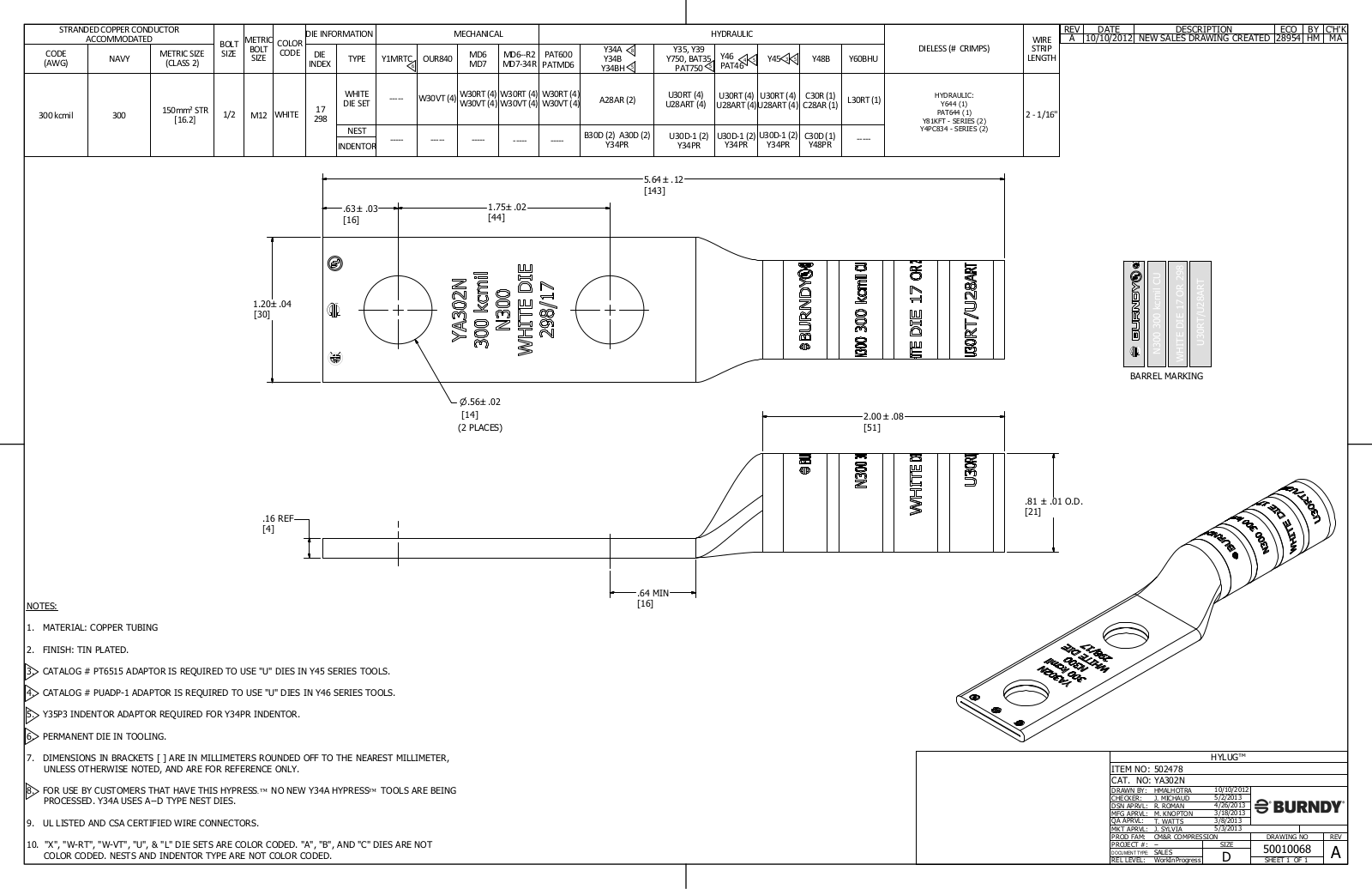 Burndy YA302N Data Sheet