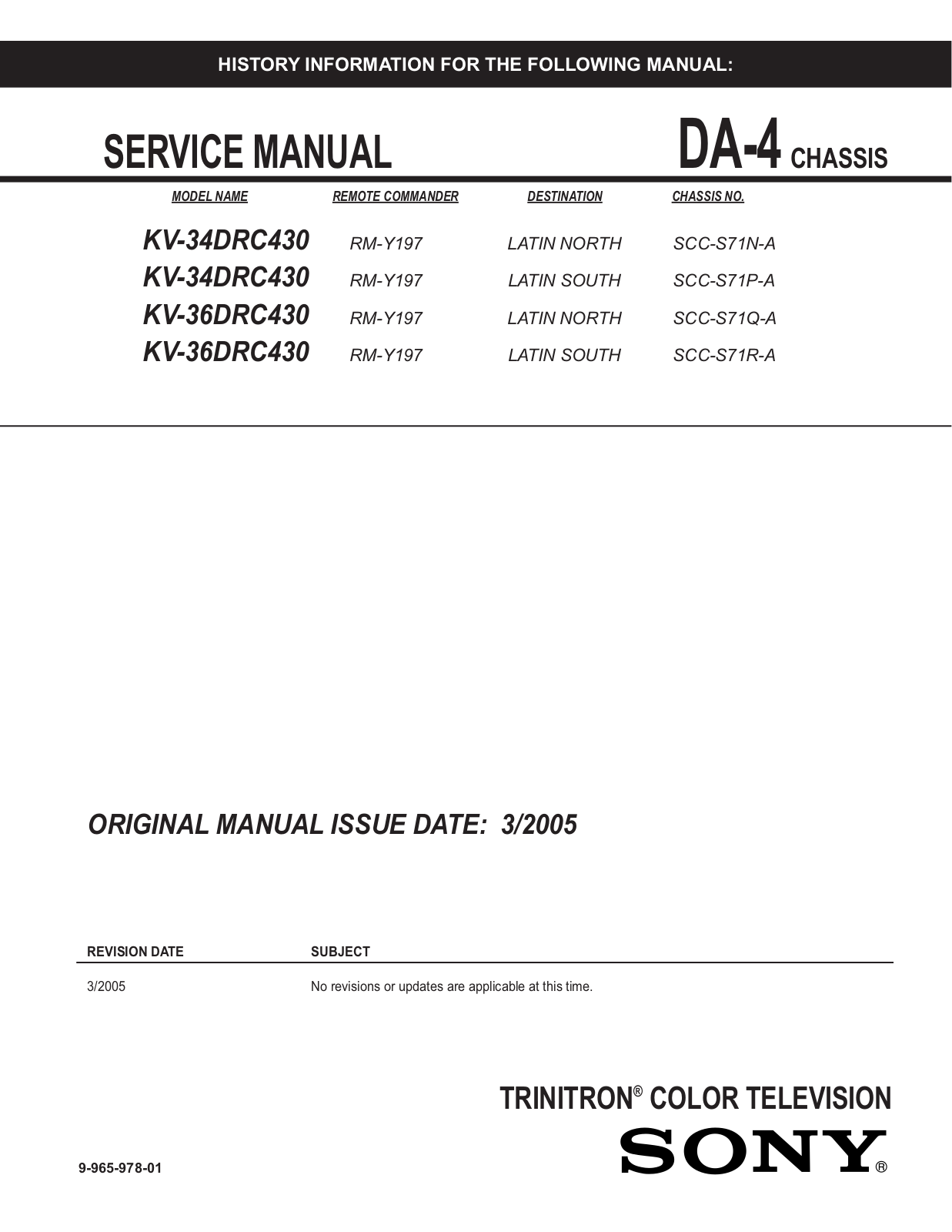 SONY KV-34DRC430, KV-36DRC430 Service Manual