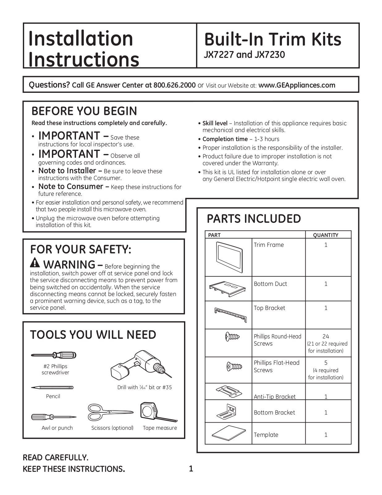 GE JX7227DFBB Installation Manual