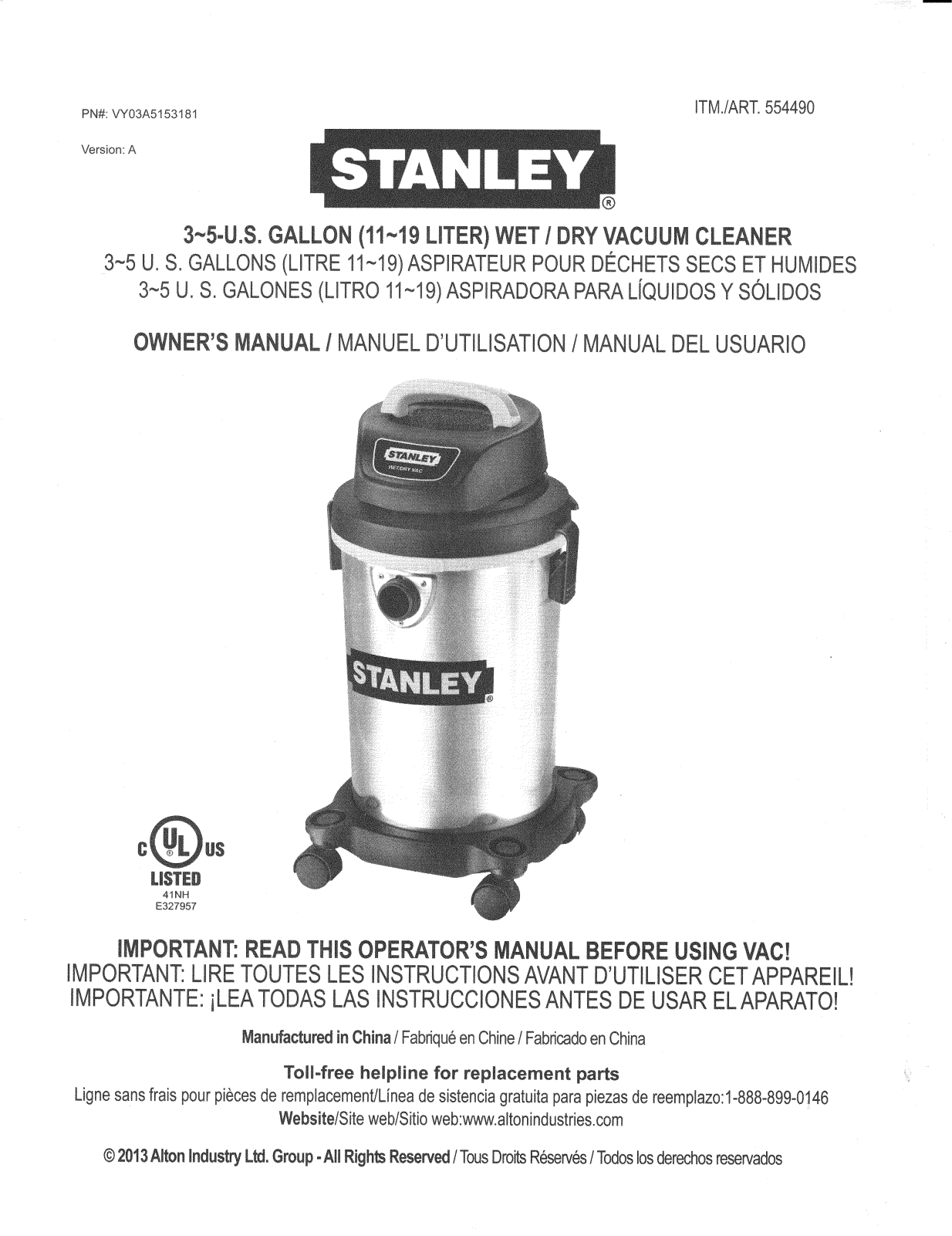 Stanley 554490 Owners Manual