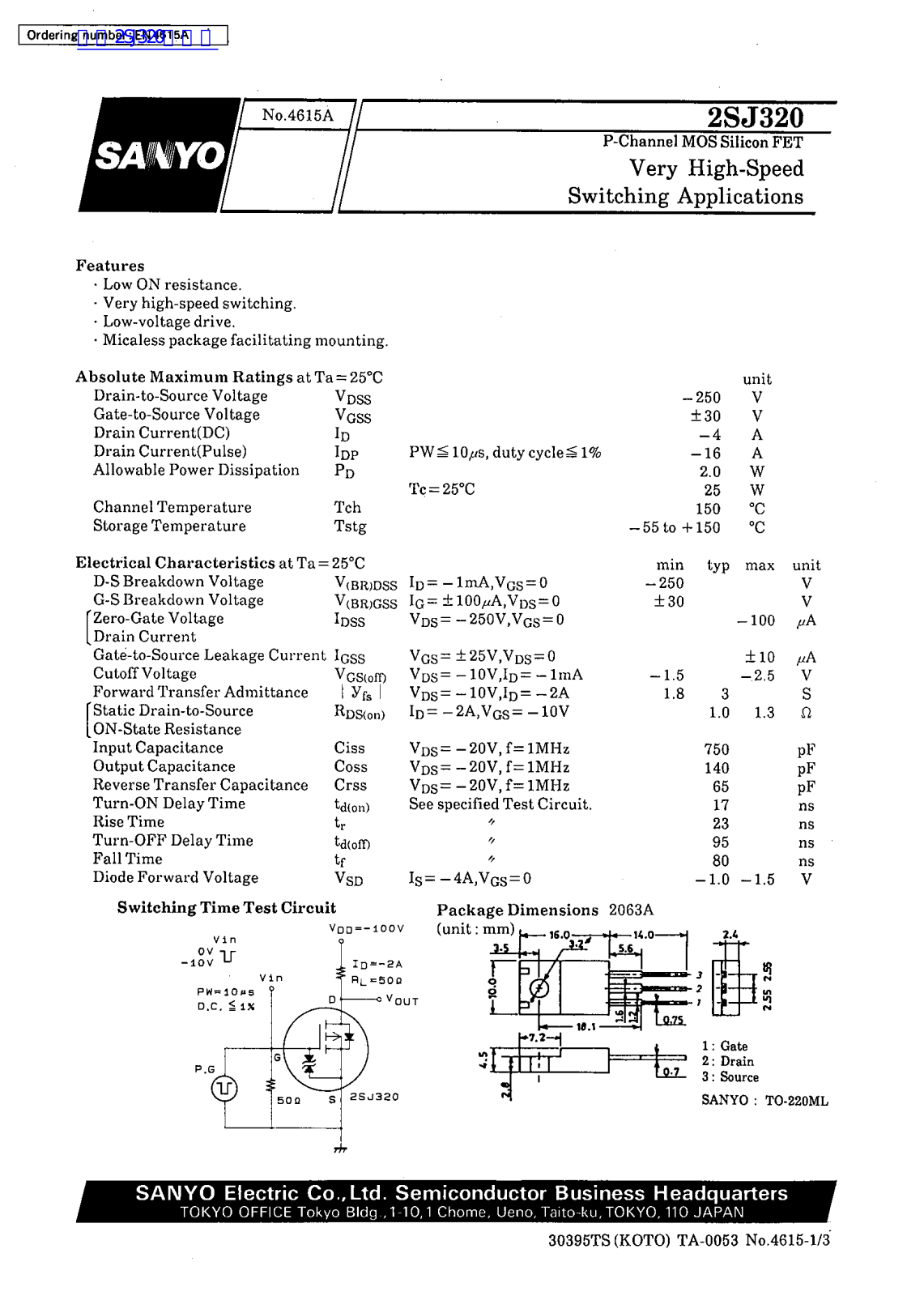 Datasheet 2SJ320 Datasheet (SANYO) - ManualMachine.com