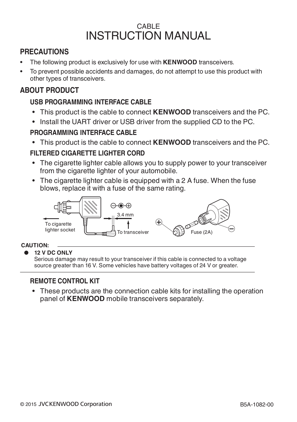 Kenwood KRK-10, KPG-43U, PG-3J, KPG-22U, KPG-36X Simple guide