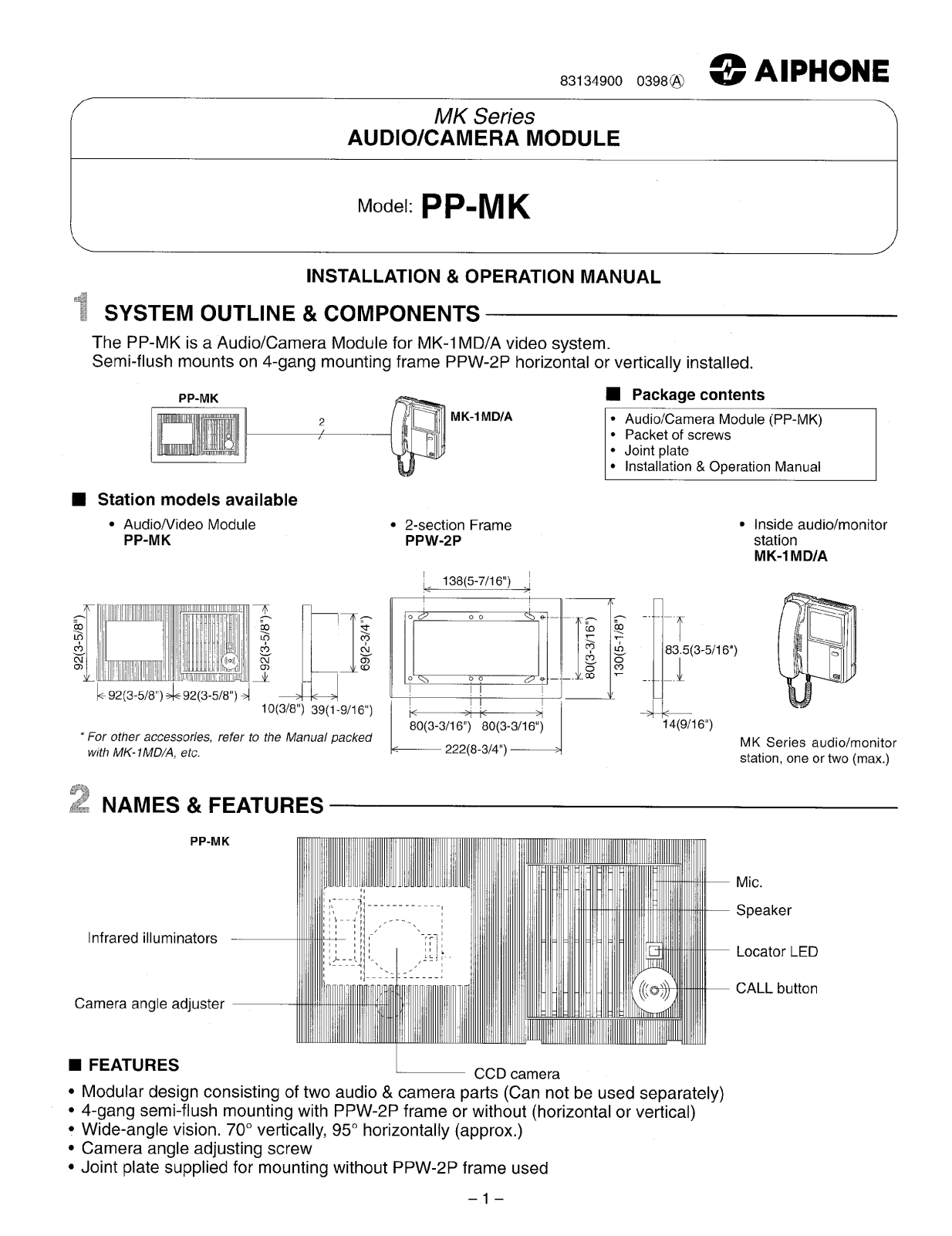 Aiphone PP-MK Instruction Manual