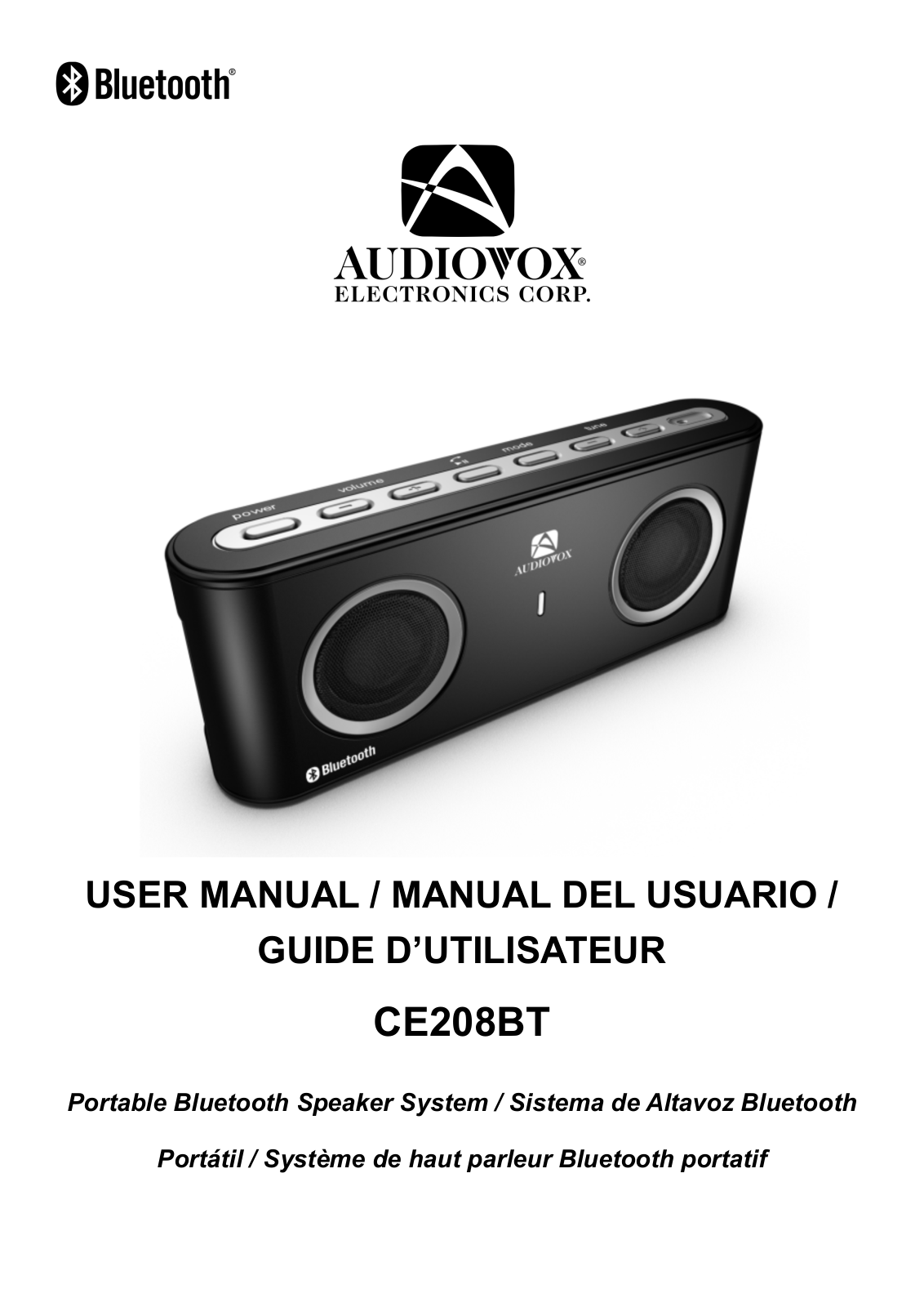 Audiovox CE208BT User Manual