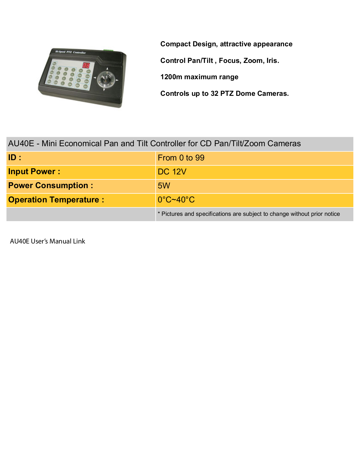 COP-USA AU40E Specsheet