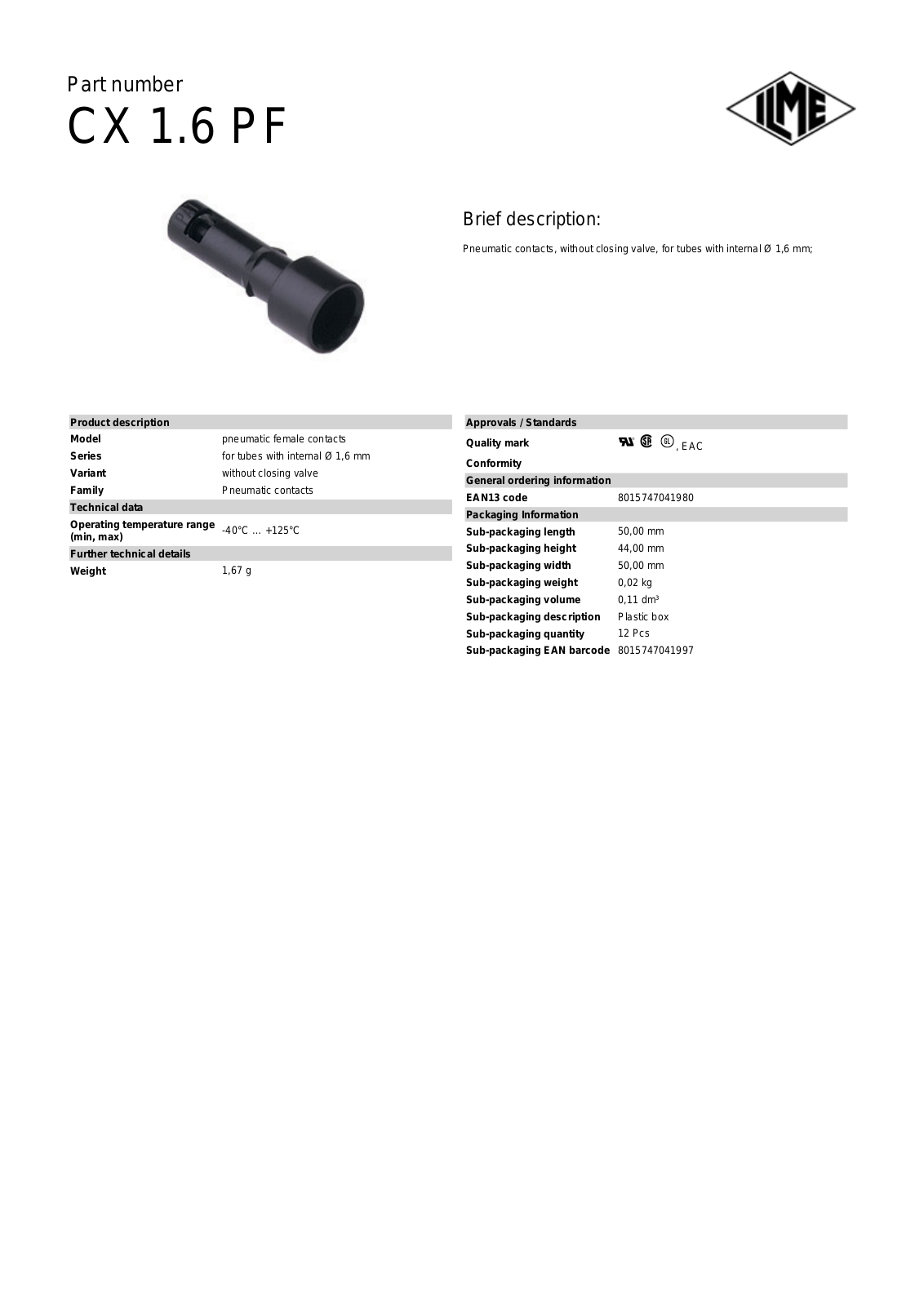 ILME CX-1.6PF Data Sheet