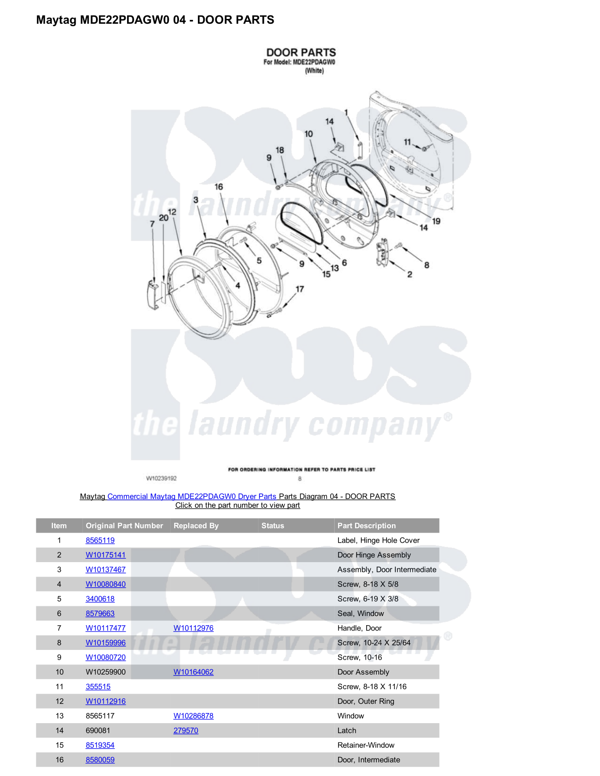 Maytag MDE22PDAGW0 Parts Diagram